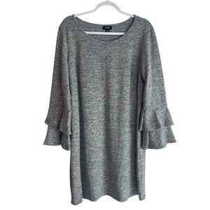 a.n.a Women's Heather Gray Bell Sleeve Sweater Knit Soft‎ Stretch Midi Dress 1X